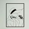 Quadro in filo di metallo decoro di donna pensierosa con cappello 60x80cm  40890