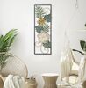 Pannello quadro in metallo con fiore bianco e foglie verdi 31x90cm  40283