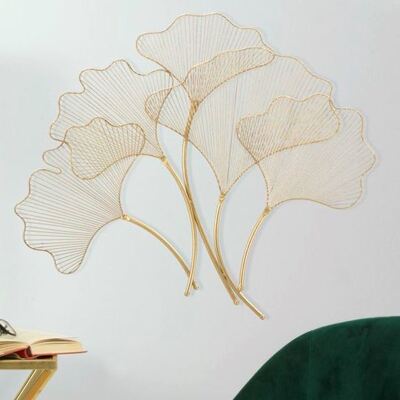 Quadro foglie ginkgo biloba in ferro oro gold 79x68cm  40319