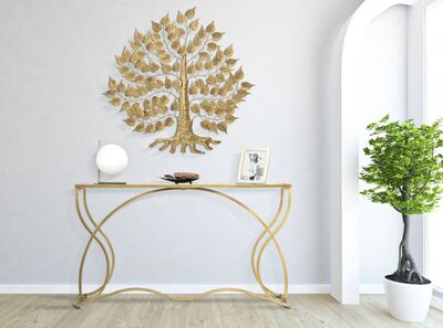 Albero in metallo dorato con foglie e radici quadro parete 91x90cm  40443