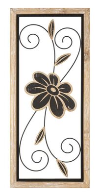 Quadro 3d cornice e particolari legno in metallo nero fiore e riccioli 26x60  41183