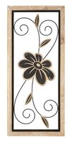 Quadro 3d cornice e particolari legno in metallo nero fiore e riccioli 26x60  41183