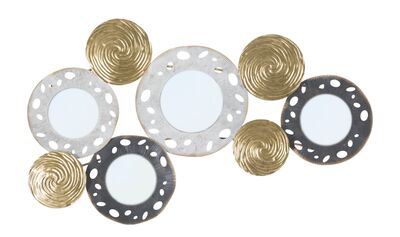 Quadro con cerchi vortice oro, toni bianchi tortora e specchi 104x45,5  41163