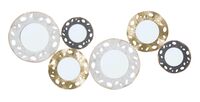 Quadro in metallo specchi e cerchi forati toni bianchi oro e tortora 104x45,5  41162