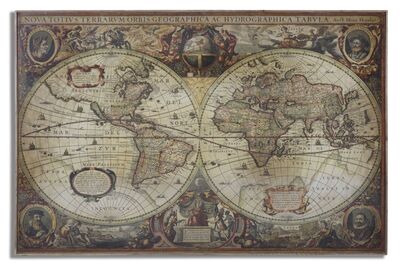 Quadro in metallo cartina del mondo antica 120,5x80  41292