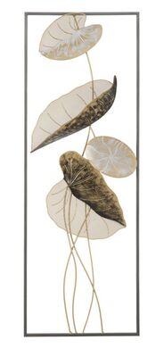 Quadro pannello da parete stretto 31cm con foglie griglia oro tortora alto 89,5  40439