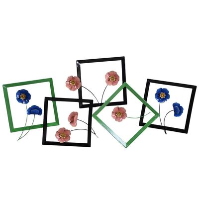 Quadro in metallo con quadretti e fiori colorati 125x61cm  38856
