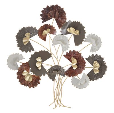 Quadro metallo in rilievo fiori astratti toni brown tortora 78x80  41179
