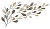 Quadro moderno in metallo lungo orizzontale ramo foglie tortora, oro e argento 115x65  40447