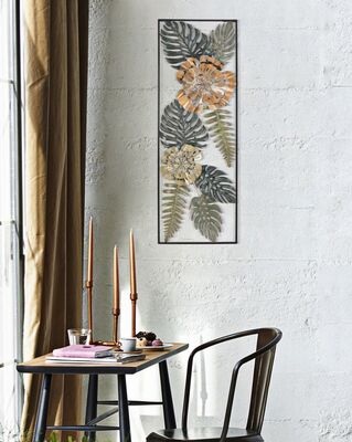Quadro in metallo in rilievo foglie di felce e fiori 30,5x88,5  40279