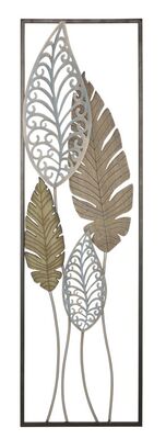 Quadro a pannello in rilievo foglie in metallo e legno con bordo 30,5x99,5  40303