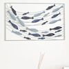 Quadro blu e grigio pannello metallo mare con onde e pesci 96,5x61  41495