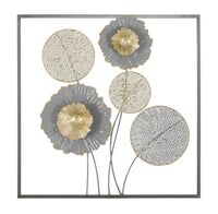 Quadro sulle tonalit&agrave; del grigio fiori e dischi in metallo 50cm  40382