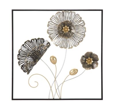 Fiori metallici nei toni del tortora su quadro 50cm  40381