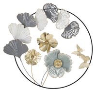 Tonalit&agrave; azzurro oro girgio bianco su metallo rotondo con fiori e farfalle  40492