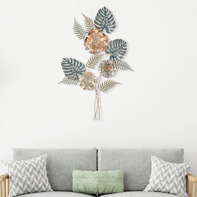 Quadro blu oro e rame fiori in metallo a mazzo 66x98cm  40312