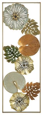 Quadro pannello in metallo moderno con fiori e foglie 31,5x90cm  40278