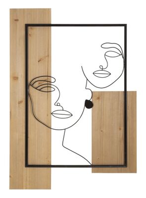 Quadro moderno pannello in metallo e legno visi stilizzati 63x90  42650
