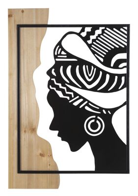 Quadro profilo di donna tribale in metallo e legno 53x80  42651