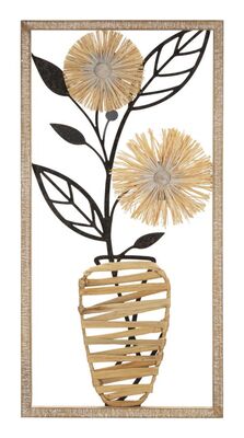 Vaso di fiori in rafia, metallo e legno 3d 40x80  41185