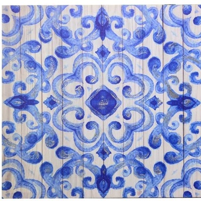 Quadro astratto moderno 60x60cm con disegno di arabeschi blu -A- 40077 COLORI E LUCI