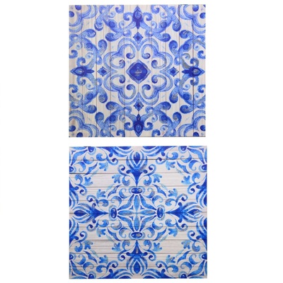 Coppia di quadri astratti moderni 60x60cm con disegno di arabeschi blu 40079 COLORI E LUCI