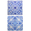 Coppia di quadri astratti moderni 60x60cm con disegno di arabeschi blu 40079 COLORI E LUCI