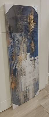 Quadro astratto blu con pennellature oro bianco 40x120  42667