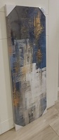 Quadro astratto blu con pennellature oro bianco 40x120  42667