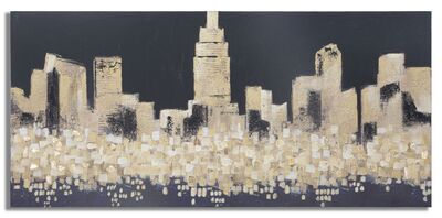 Quadro moderno astratto dipinto citt&agrave; nero oro 150x70cm  40321