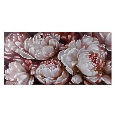 Quadro lungo moderno nero con fiori bianchi 120x60  43532