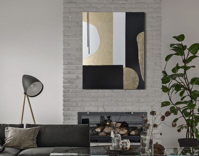 Quadro nero e oro moderno astratto blocchi 80x100cm 40323 COLORI E LUCI