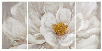 Quadro trittico fiore bianco oro con dettagli tortora 120x60cm 39203 39641 COLORI E LUCI