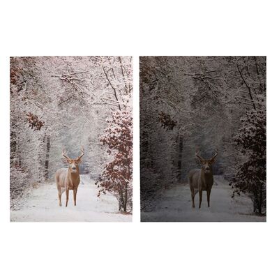 Quadro luminoso 30x40cm con renna nel bosco innevato  38594