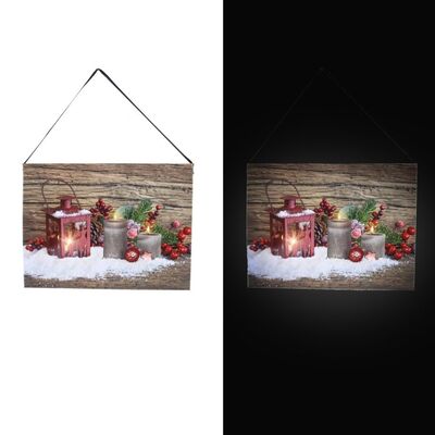 Quadro natalizio con 3 led candele, lanterna e bacche 38573 NATALE LUCI E COLORI
