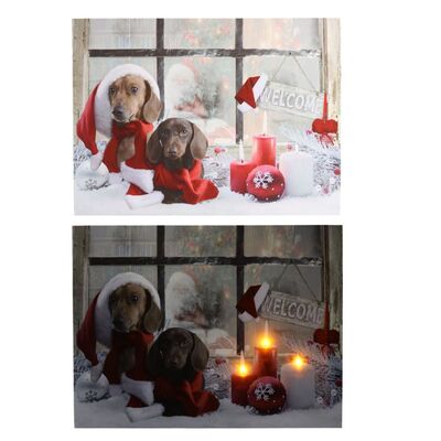 Quadro con led e cagnolini Natale 40x30cm 38588 NATALE LUCI E COLORI
