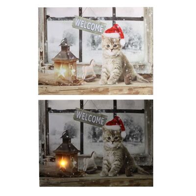 Quadro con gattino e cappello di Babbo Natale 40x30  38593