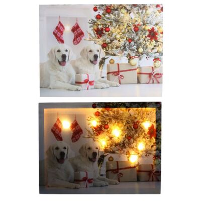 Quadro led cani bianchi Natale e albero 40x30cm 38589 NATALE LUCI E COLORI