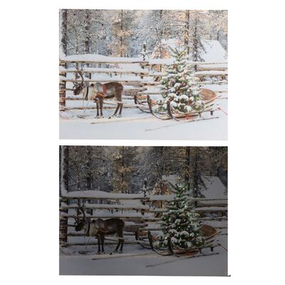 Renna con slitta: quadro con led 40x30cm  38595
