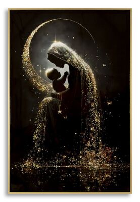Quadro religioso profilo intenso maternit&agrave; scintille materiche con effetti oro 60x90 COLORI E LUCI