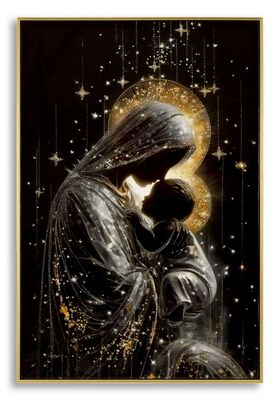 Quadro moderno nativit&agrave; iconico profondi contrasti gentili e riflessi laccati 60x90 COLORI E LUCI