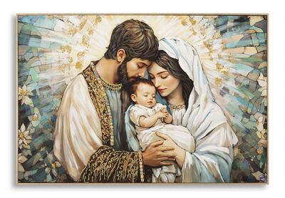 Quadro Sacra Famiglia moderno grande 122x82 stampa dipinta su tela laccata con cornice COLORI E LUCI