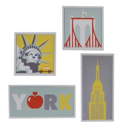 Quadri New York composizione di 4 pezzi rossi gialli grigi 37642 COLORI E LUCI