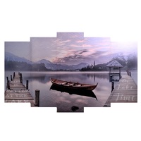 Quadro a 5 pannelli con stampa lago con barca e pontile 150x90 43504 COLORI E LUCI