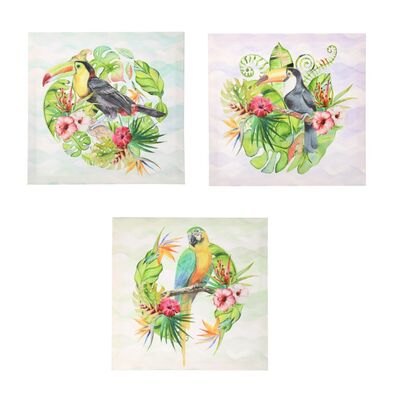 Tre quadretti con tucani e pappagallii 30x30cm  39355