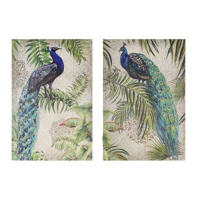 Set 2 quadri con pavoni su rami verdi 40x60 38057 COLORI E LUCI