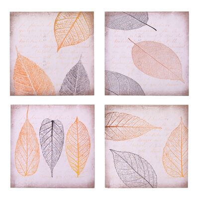 Set di 4 quadretti 28x28cm foglie stilizzate autunnali  38850