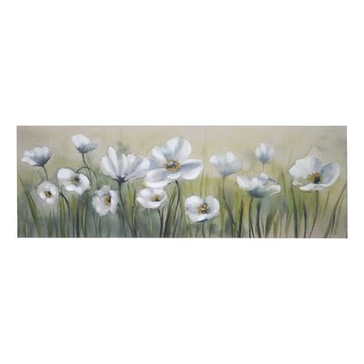 Quadro dipinto con prato di fiori bianchi 150x50  38379