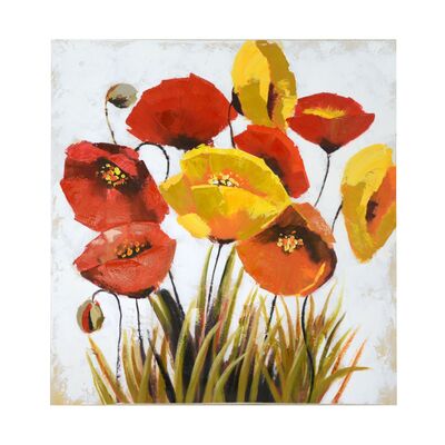Quadro quadrato con papaveri e fiori gialli 80x80cm  39245