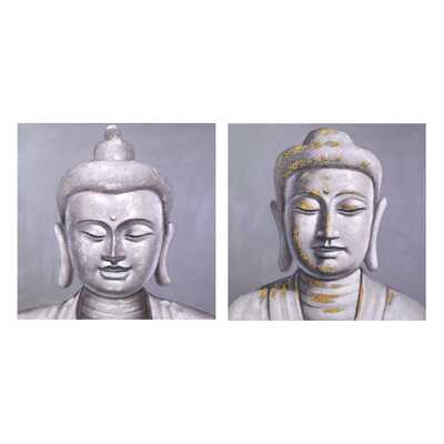 Set 2 quadri Buddha quadrati grandi 100x100cm tonalit&agrave; grigi 40182 COLORI E LUCI